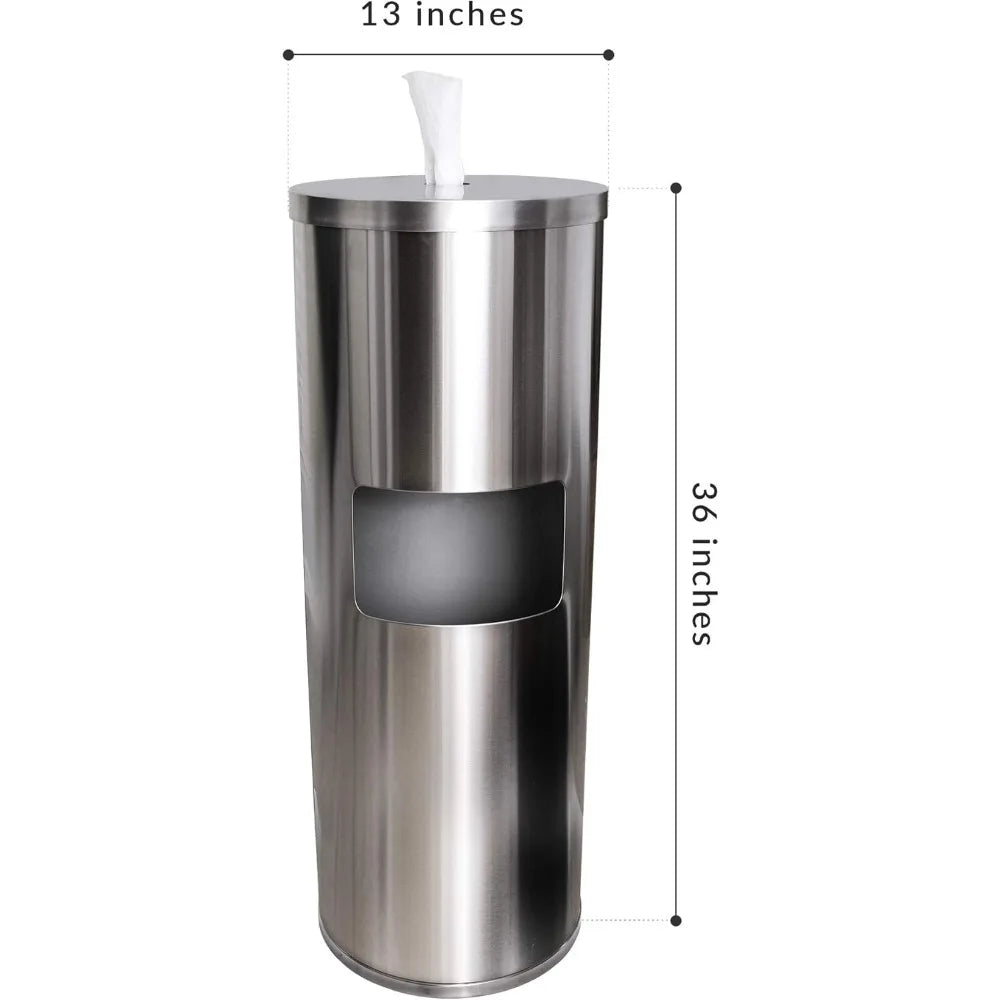Stainless Steel Floor Stand Wipe Dispenser with Built-in Trash Can: Fits Sanitizing and Disinfecting Wipe Refill Rolls - Perfect