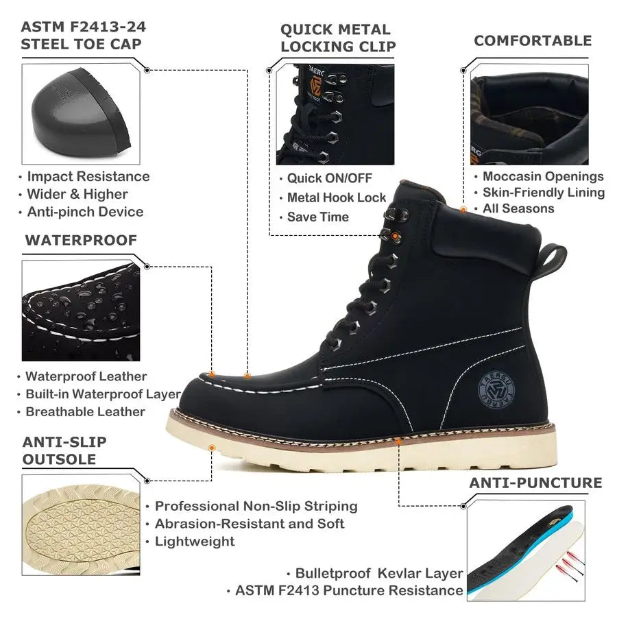 Toe Boots for Men6 Inch Moc Toe Safety Work Boots NonSlip Resistant Indestructible Construction Western Boot Mens Steel Toes Sho