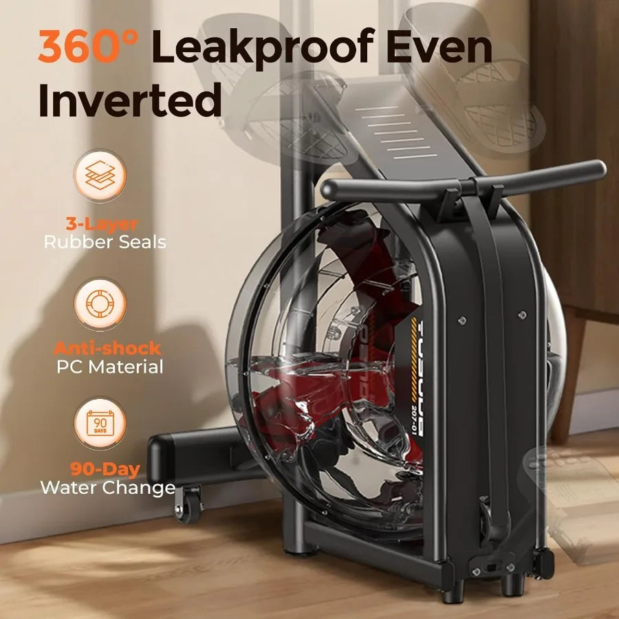 Magnetic Water Rowing Machine for Home Fitness Training with Bluetooth App Connectivity Ideal for Tall Power Athletes Featuring