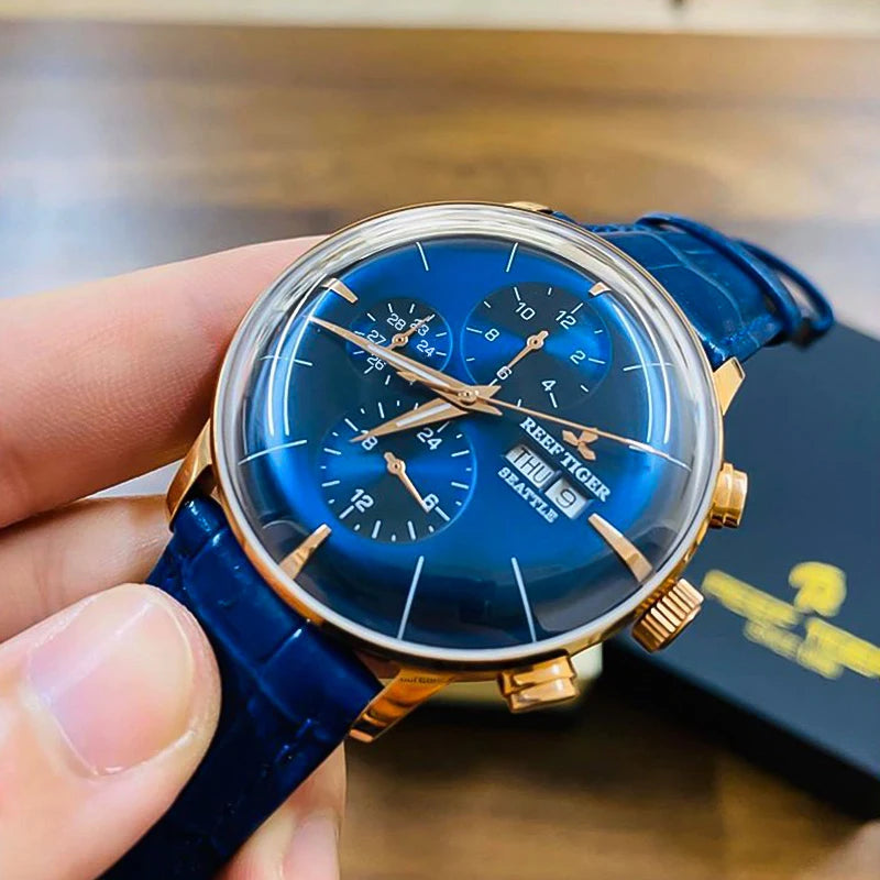 reef tiger Men's Mechanical Watch, Fully automatic multi-functional dual calendar Business men's watch, Men's clock RGA1699