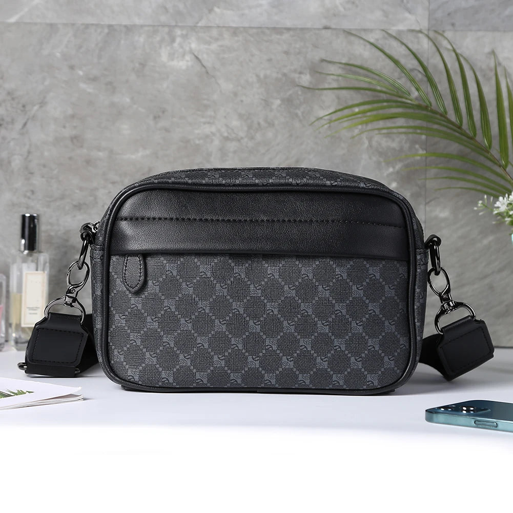 Casual Business Male Messenger Bag Wide Strap Shoulder Messenger Bag Small Square Plaid Designer for Travel Work Male Sling Bags