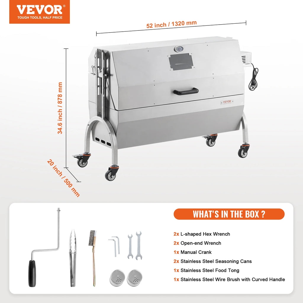 SucceBuy Rotisserie Grill with Hooded Cover BBQ Whole Pig Lamb Goat Charcoal Spit Grill Electric Motor Stainless Steel Roaster