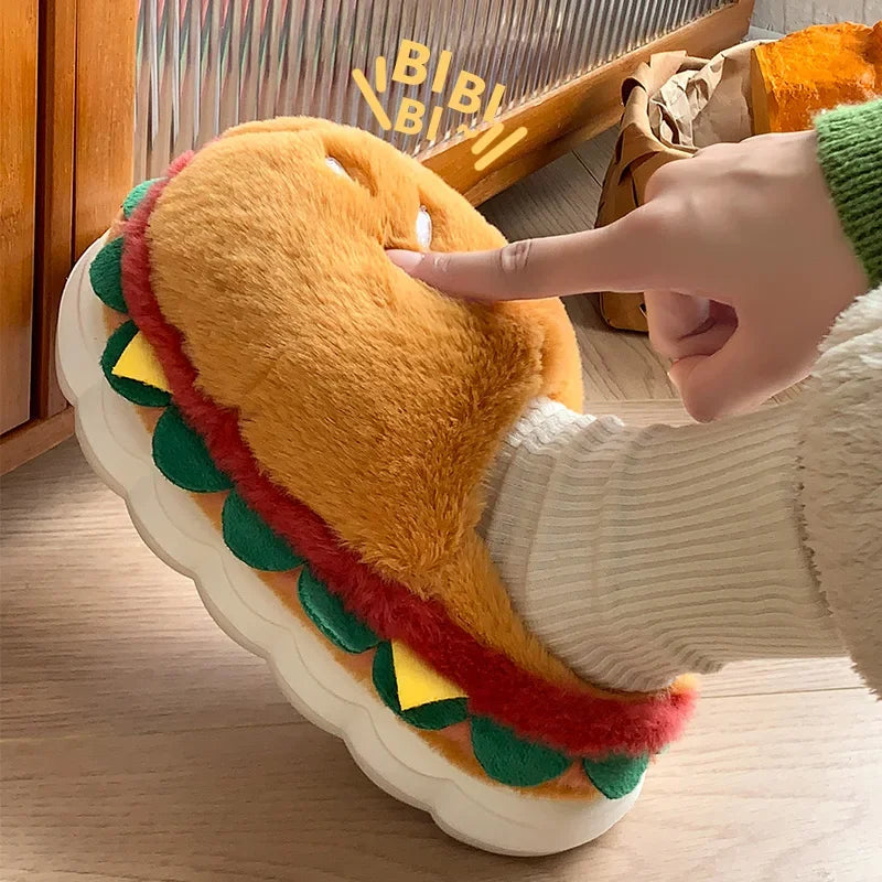 Hamburger cotton slippers for women in winter, new home bag and warm plush couple cotton shoes for women good 2026