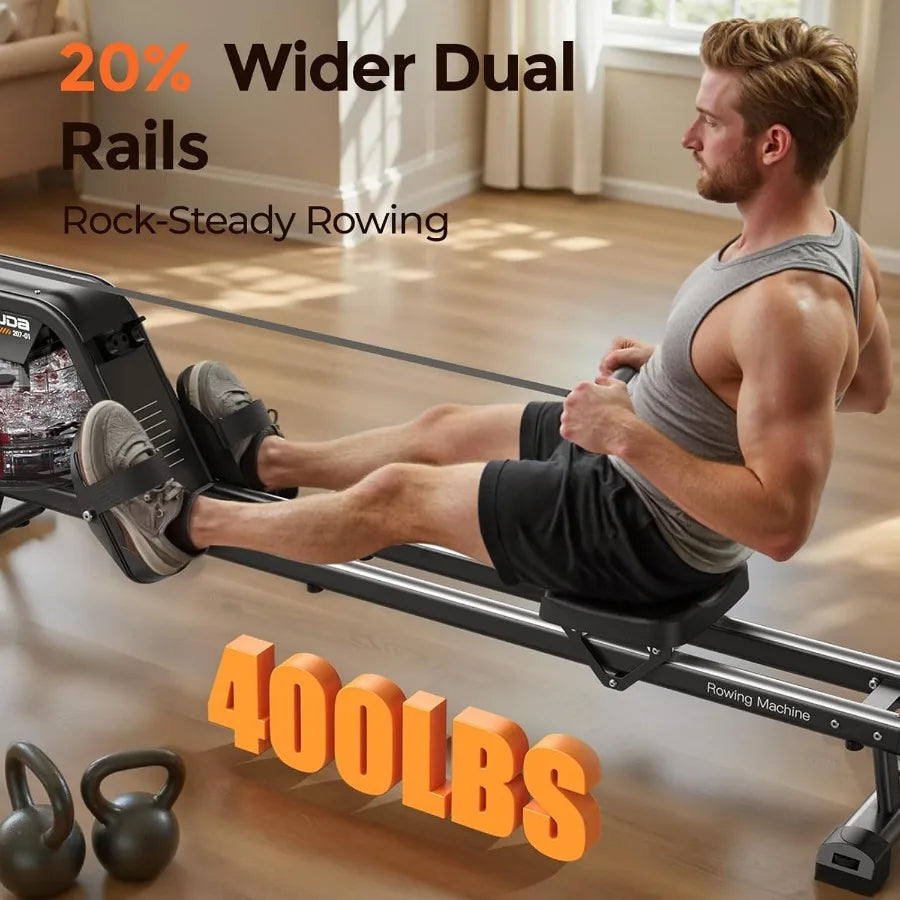 Magnetic Water Rowing Machine for Home Fitness Training with Bluetooth App Connectivity Ideal for Tall Power Athletes Featuring