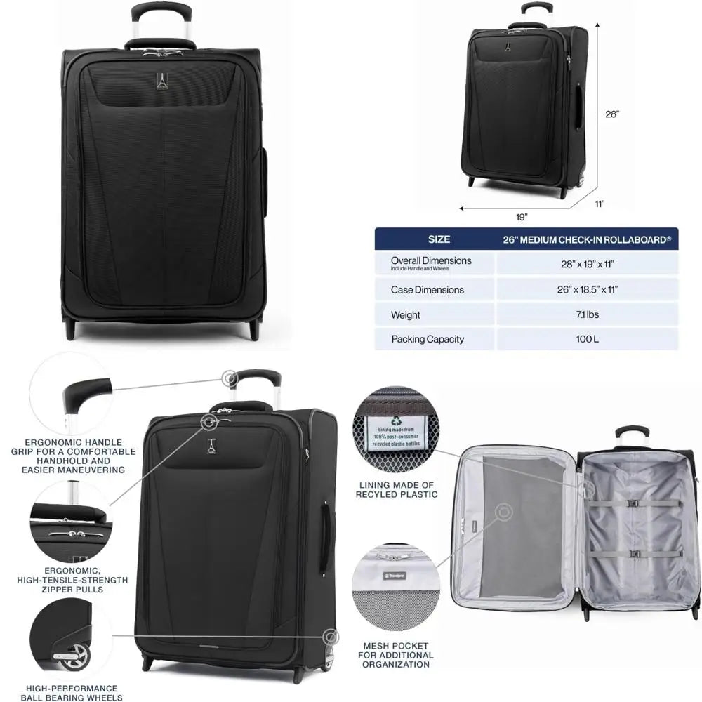 Lightweight Expandable Softside Upright 2-Wheel Luggage, Unisex Suitcase, Black, Medium Size, Ideal for Travel