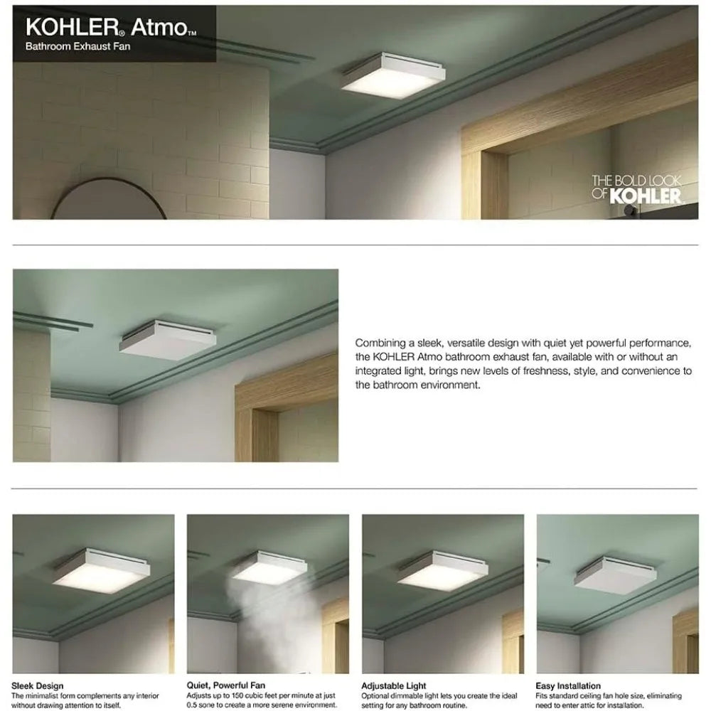 Bathroom Ceiling Exhaust Fan Ventilation System, 13.875 Inch Square, Energy Efficient, Quiet Operation, Ideal for Venting Moistu