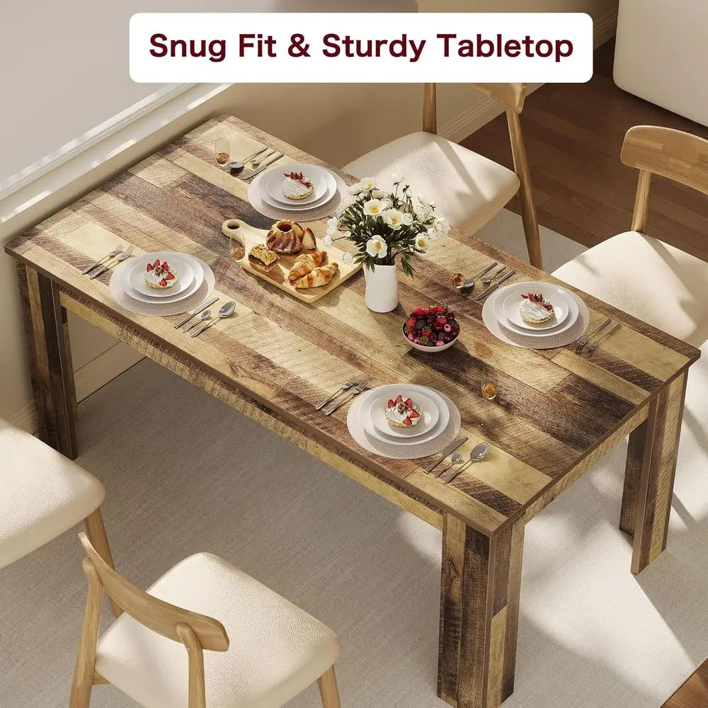 Farmhouse Style Large Rectangular Dining Table for 4-6, Rustic Brown, Ideal for Small Spaces and Apartments