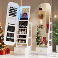 Swivel jewelry organizer with Full Length Mirror with Lights, Jewelry Armoires Cabinet Standing with Drawer, Large Mirror Storag