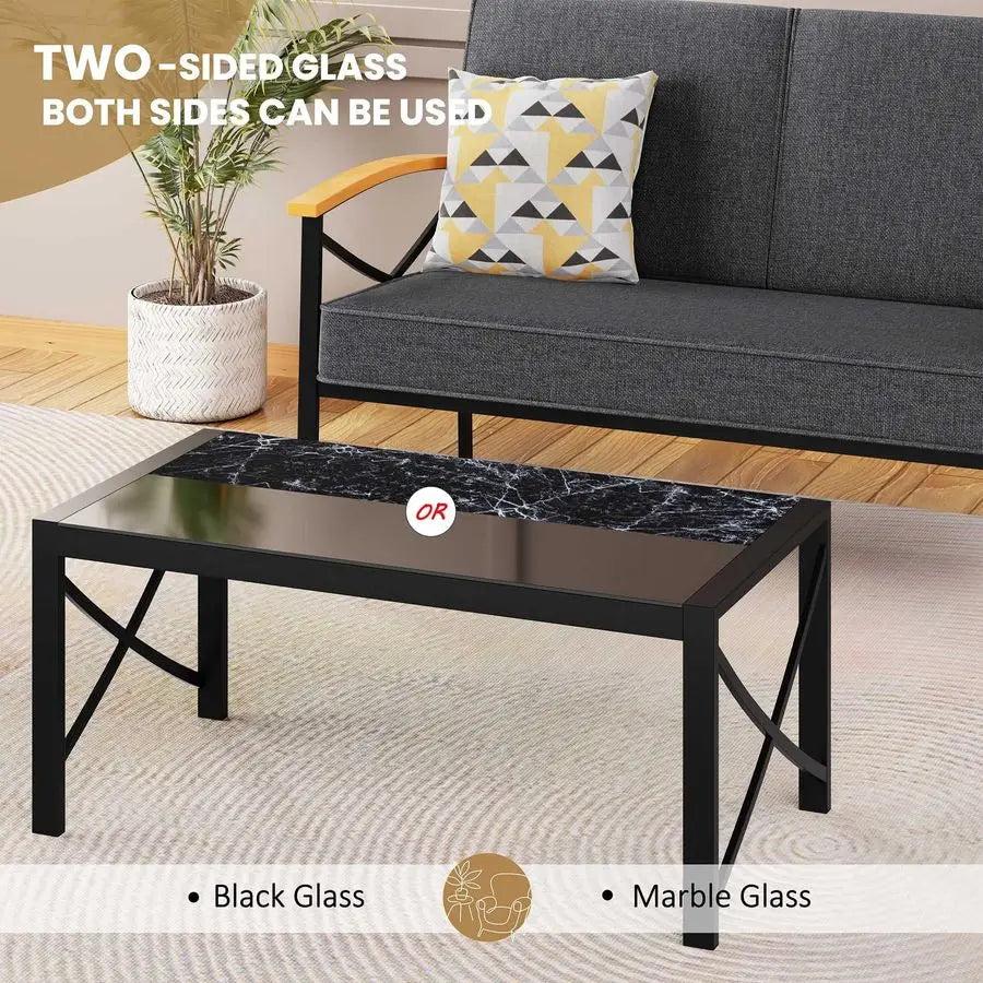 2 Pcs Patio Conversation Set with Coffee Table,Metal Outdoor Patio Furniture Set with Washable Thick Cushions,Loveseat, Patio Se