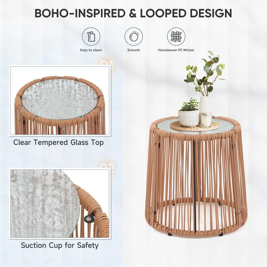 Outdoor Patio Furniture Set, 3 Piece Wicker Rattan Outdoor Balcony Furniture Set, LShaped Patio Conversation Sofa Set with Cush