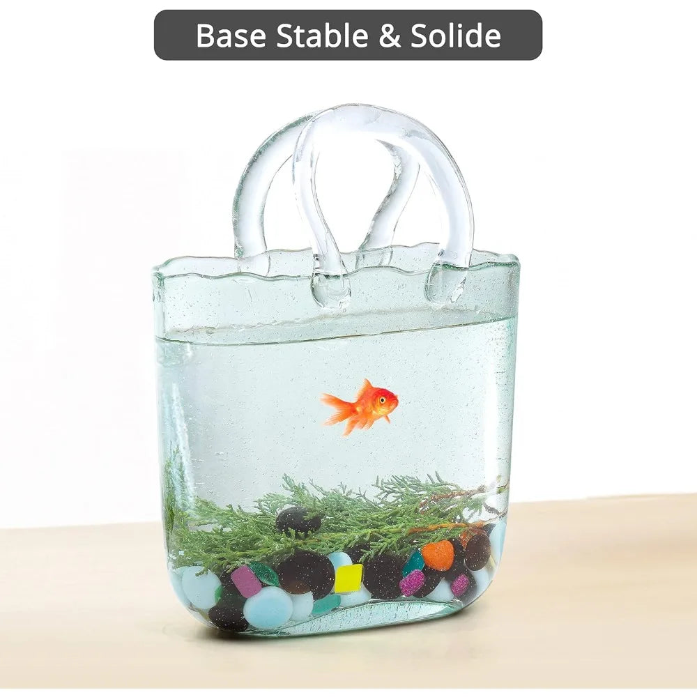 Elegant Clear Glass Bag-Shaped Vase for Home Décor, Perfect for Displaying Flowers, Fruits, and Candies