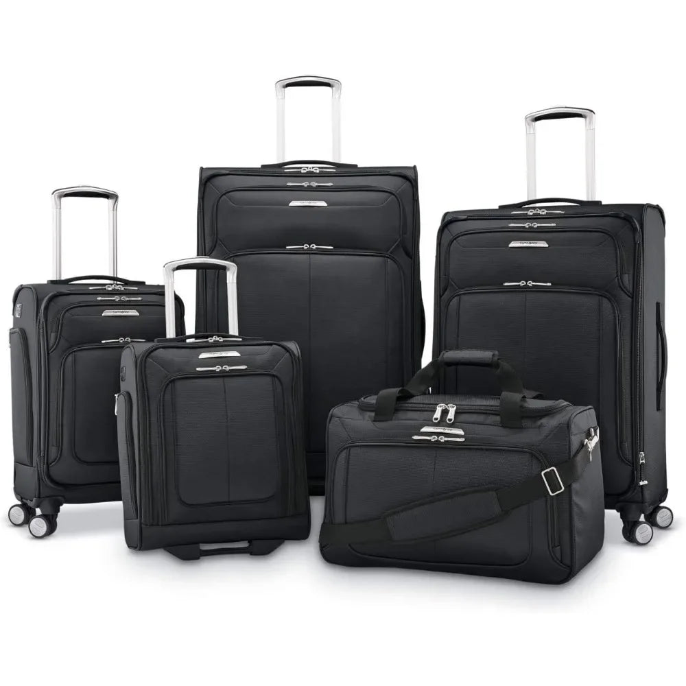 Expandable Softside Spinner Luggage with Medium Size, 25-Inch, Midnight Black, Checked Luggage for Travel