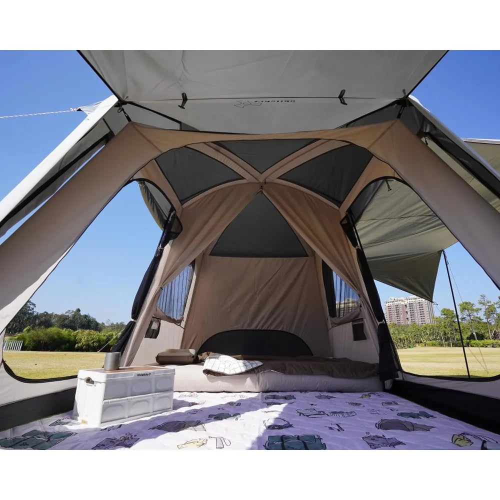 Large Family Cabin Tent for 4-6 People: 3-Door, 2-Room, Waterproof Double Layer Portable Glamping Tent