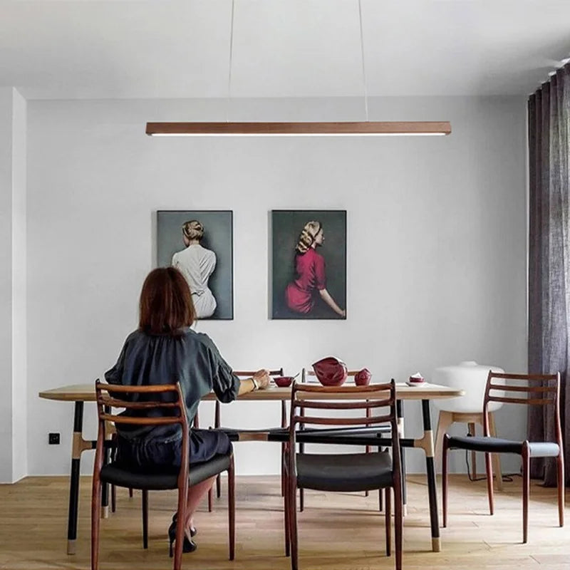 Modern LED Pendant Light wood Long Strip dining table lamp suspension Chandelier for living dining room kitchen lighting fixture