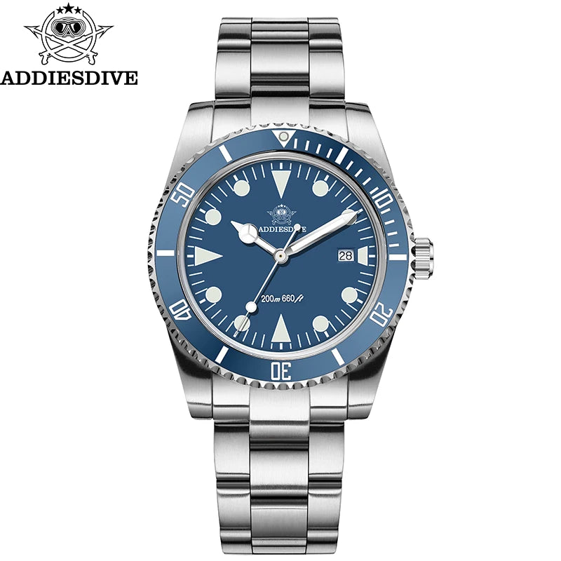 ADDIESDIVE Men's Diving Watch Stainless Steel Ceramic Bezel Quartz Watch Men's BGW9 Luminous 200m Waterproof  Men's Watch