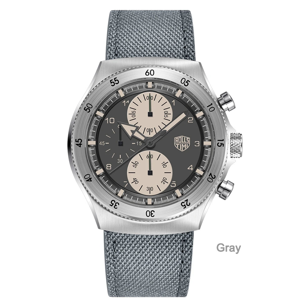 RollsTimi 2025 New Luxury Quartz Watch For Men Sports Two-color nylon Waterproof Chronograph Japan Movt Luminous Wristwatch Men