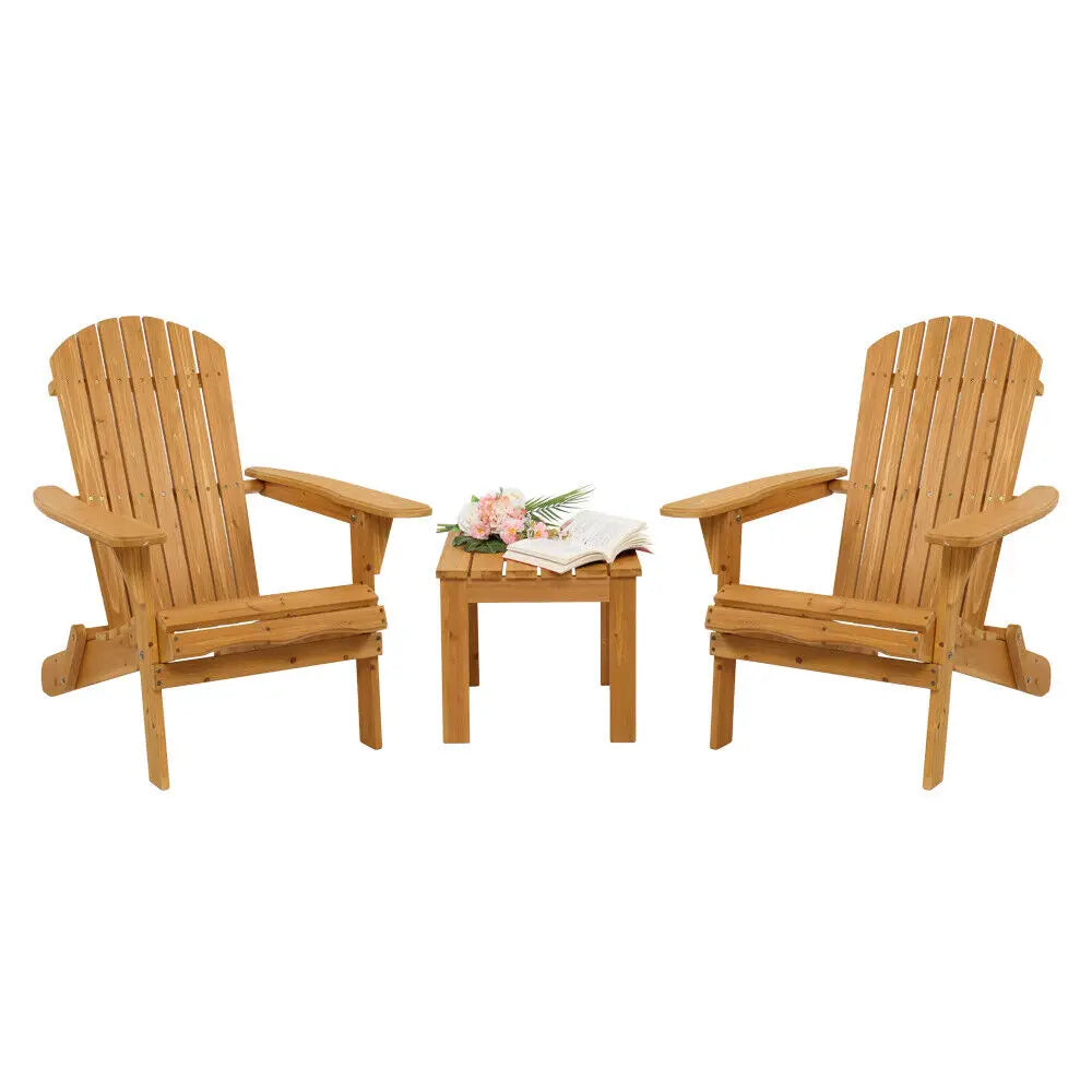 Set of 2 Adirondack Outdoor Patio Deck Wood Lounge Chair Folding Patio Furniture