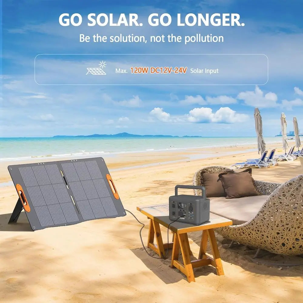 LiFePO4 Solar Generator 512Wh(Peak 1000W) with 100W Solar Panel, 500W Portable Power Station with UPS Mode, Pure Sine Wave AC Ou