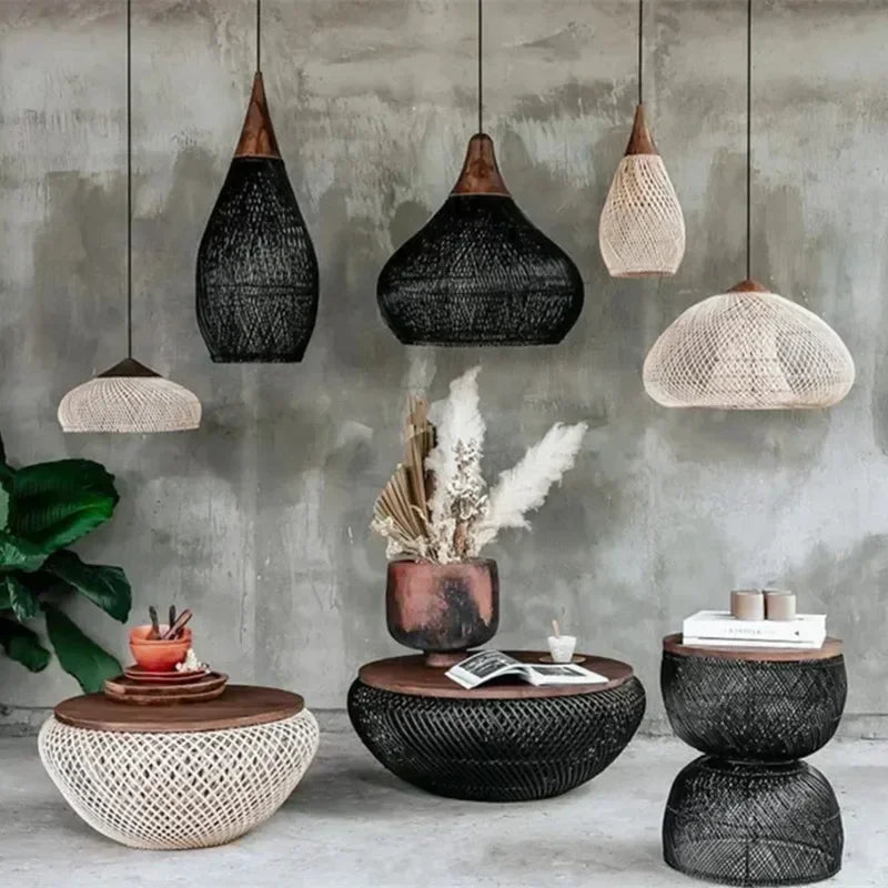 Designer Pendant Lamps Vintage Handmade Rattan Led Light Japanes Style Lighting for Kitchen Island Loft Dining Room