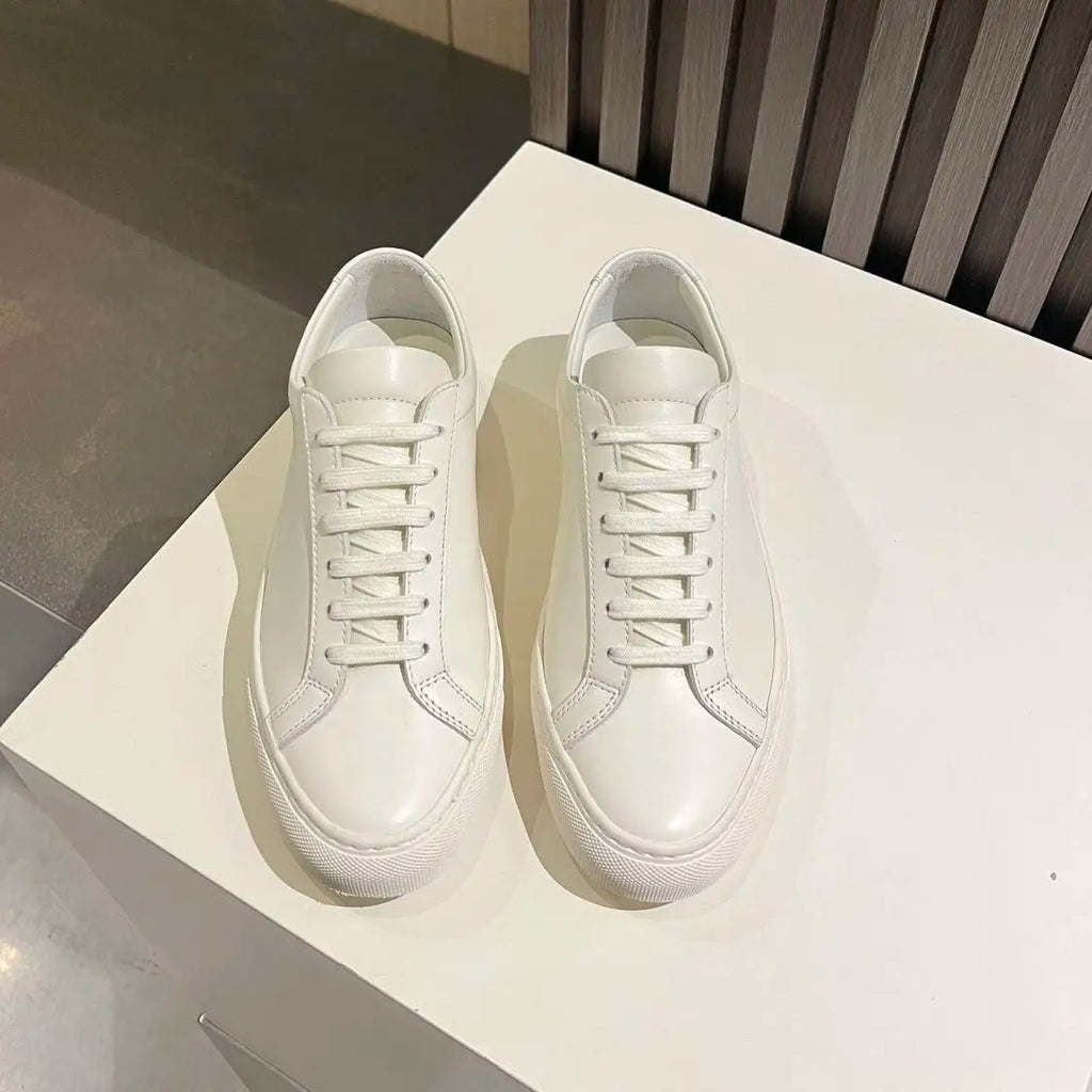 2025 New Genuine Leather Couple White Sneakers Flat Casual Shoes Versatile Commuting Year-Round Unisex Footwear