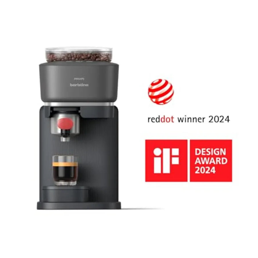 Baristina Espresso Machine Grind Tamp Brew Coffee Beans in One Swipe Compact 16 Bar Pump Pressure Automatic Grinder Black with