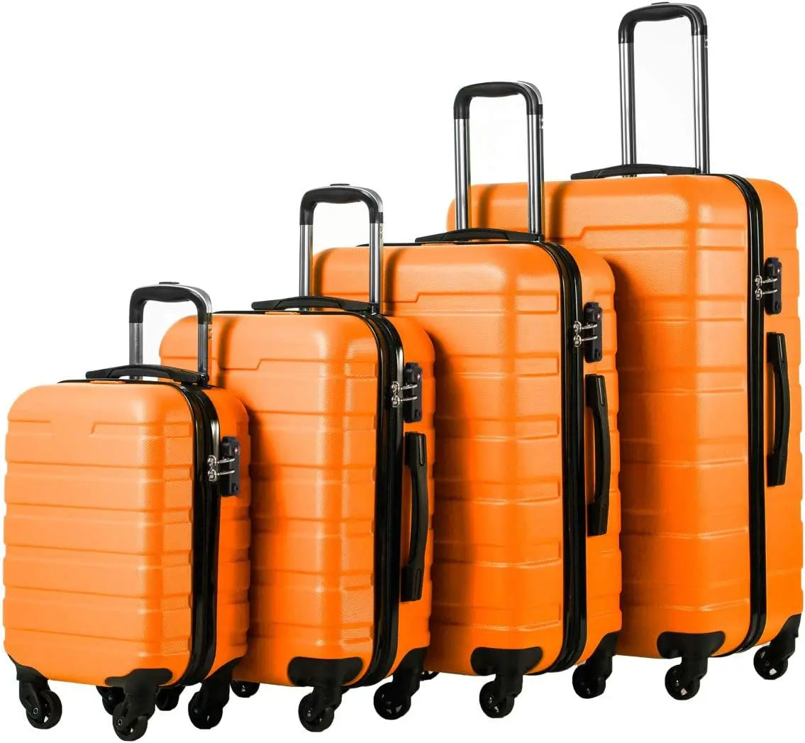 Coolife Luggage 3 Piece Set Suitcase Spinner Hardshell Lightweight TSA Lock (orange)