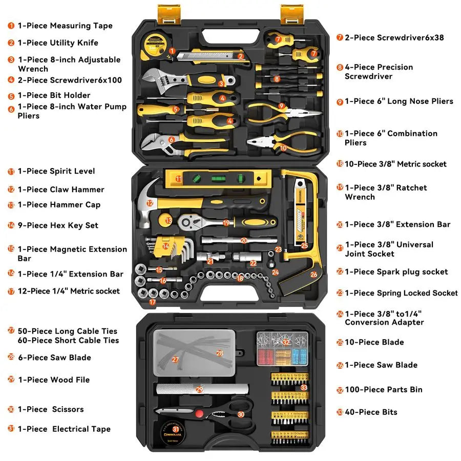 Piece Tool Kit For Home,Hand Repair Tool Set,Toolbox Storage Case with Drawer,General Household Auto Tool Set,Perfect for Homeow