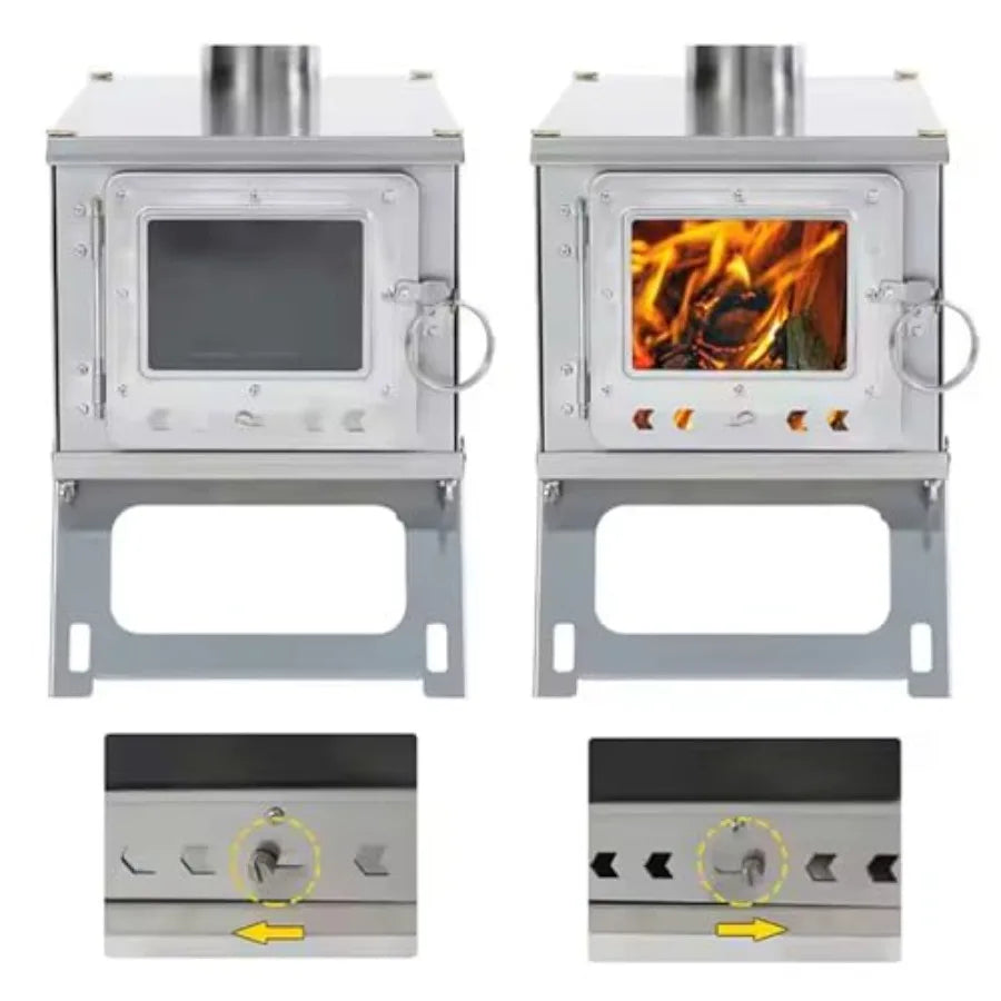 Portable WoodBurning Stove for Camping with Backpack and 8.6 ft Chimney Pipe; Lightweight and Foldable for Tent Hunting Ice Fis