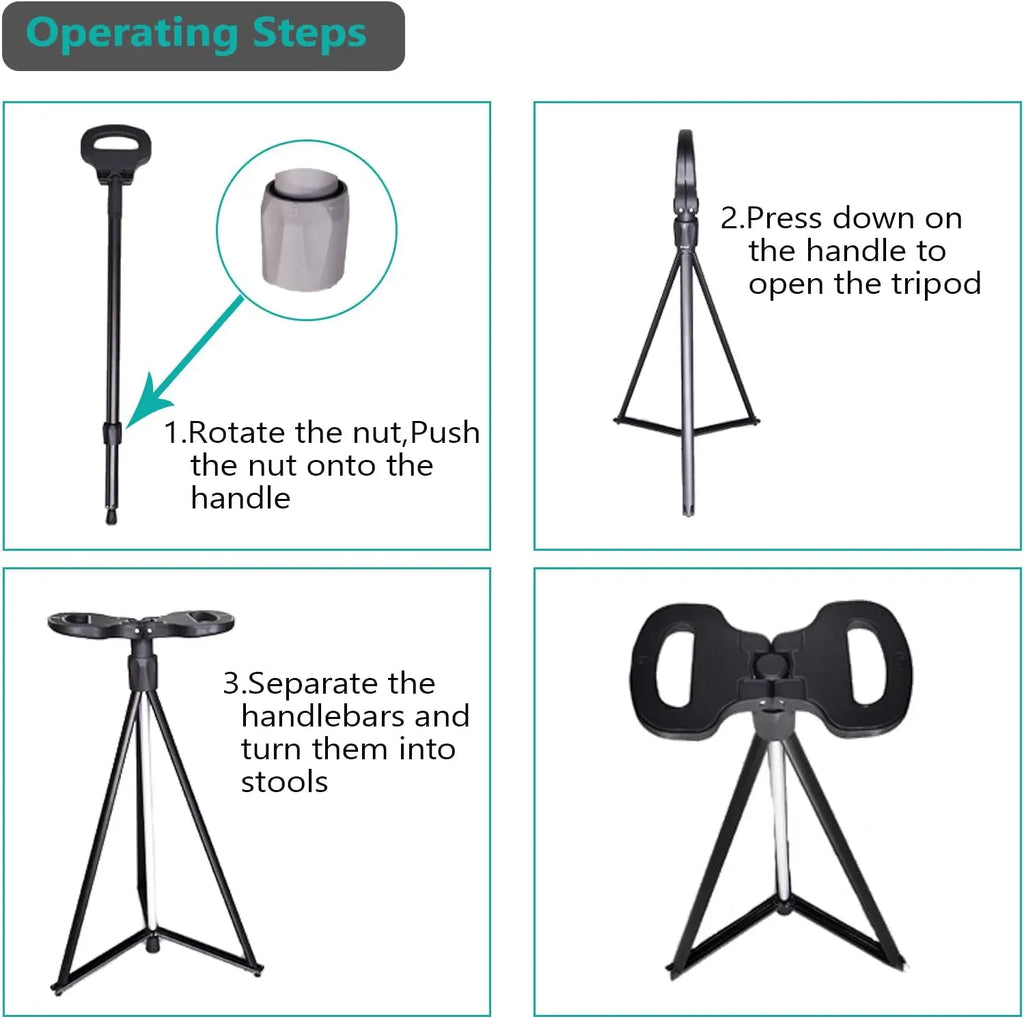 2-in-1 Foldable Walking Cane with Seat, Lightweight Aluminum Trekking Poles for Elderly Men Women, Portable Camping Chair for Ou