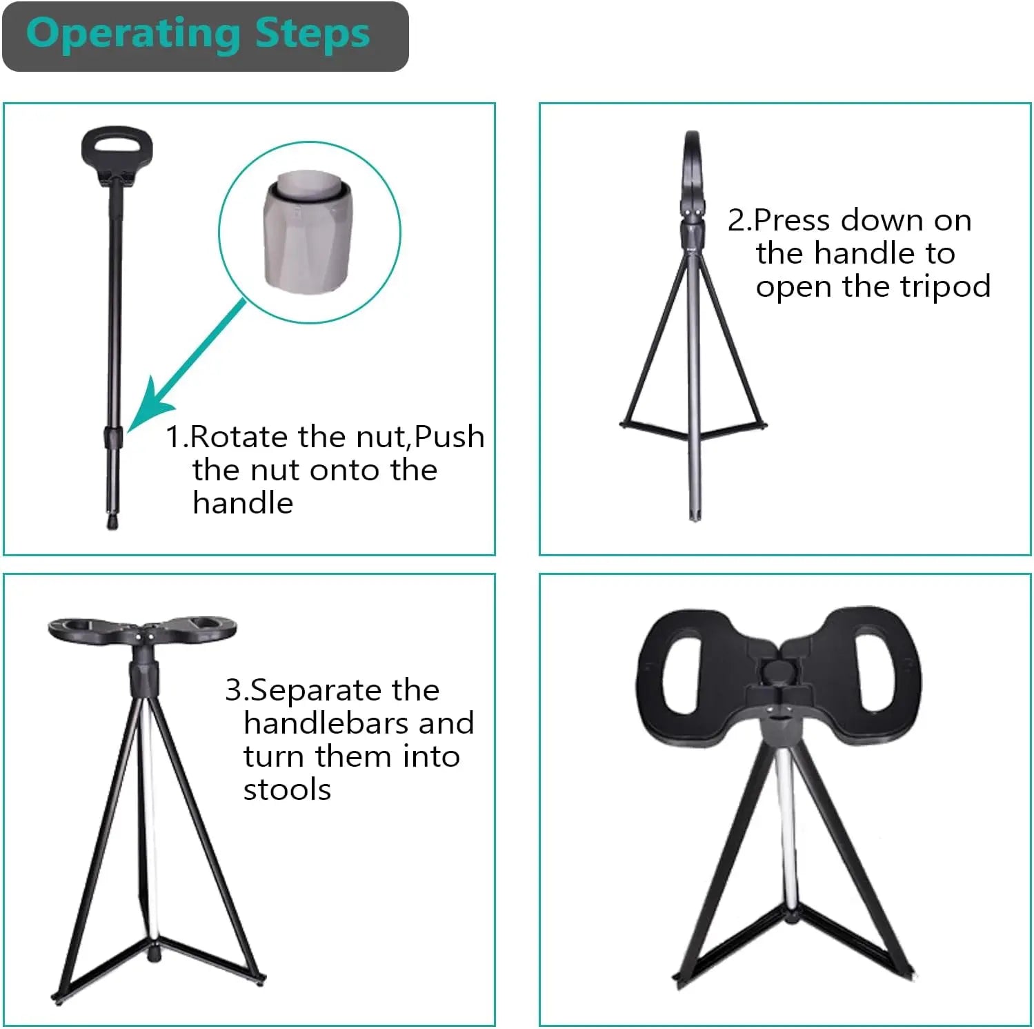 2-in-1 Foldable Walking Cane with Seat, Lightweight Aluminum Trekking Poles for Elderly Men Women, Portable Camping Chair for Ou