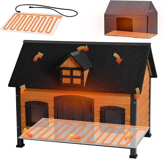 Insulated Dog House with Metal Frame and Anti-Chewing Liner - Unique Design Wooden Kennel for Weather Protection
