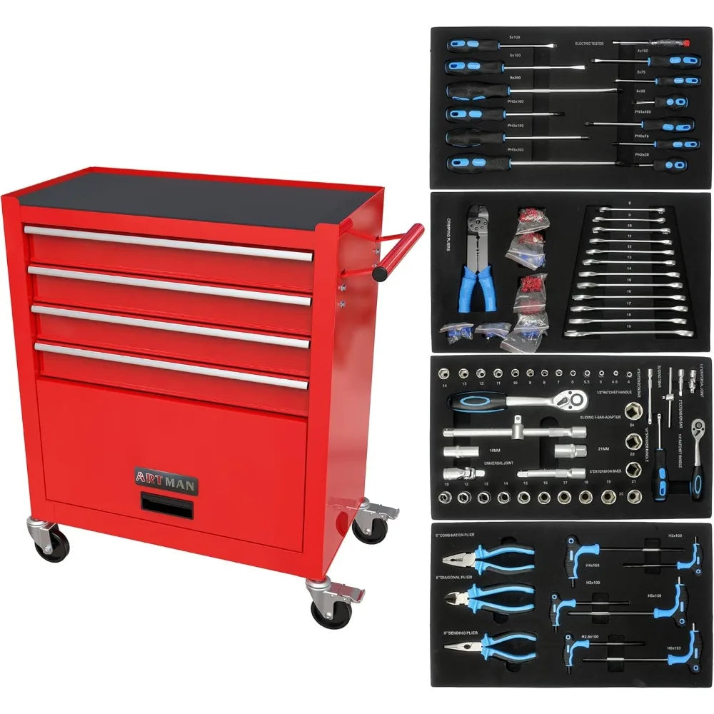 Drawers Rolling  Chest Cart With Tool Sets. Storage Cabinet, 24.4 Toolbox Cart With 4 Wheels. Portable  Cabinet