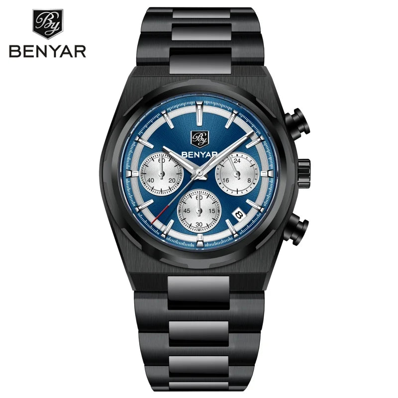 BENYAR New Quartz Automatic Date Chronograph Luminous Life Waterproof Luxury Men watch 40mm Dial Stainless Steel Strap Man watch