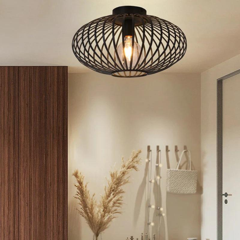 Bedroom Living Room Ceiling Light Restaurant Kitchen Corridor Entrance Bar Counter Balcony Iron Mesh Black Retro Ceiling Lamp