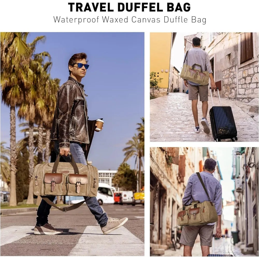 Waterproof 60L Canvas Duffle Bag for Weekend Travel and Overnight Adventures