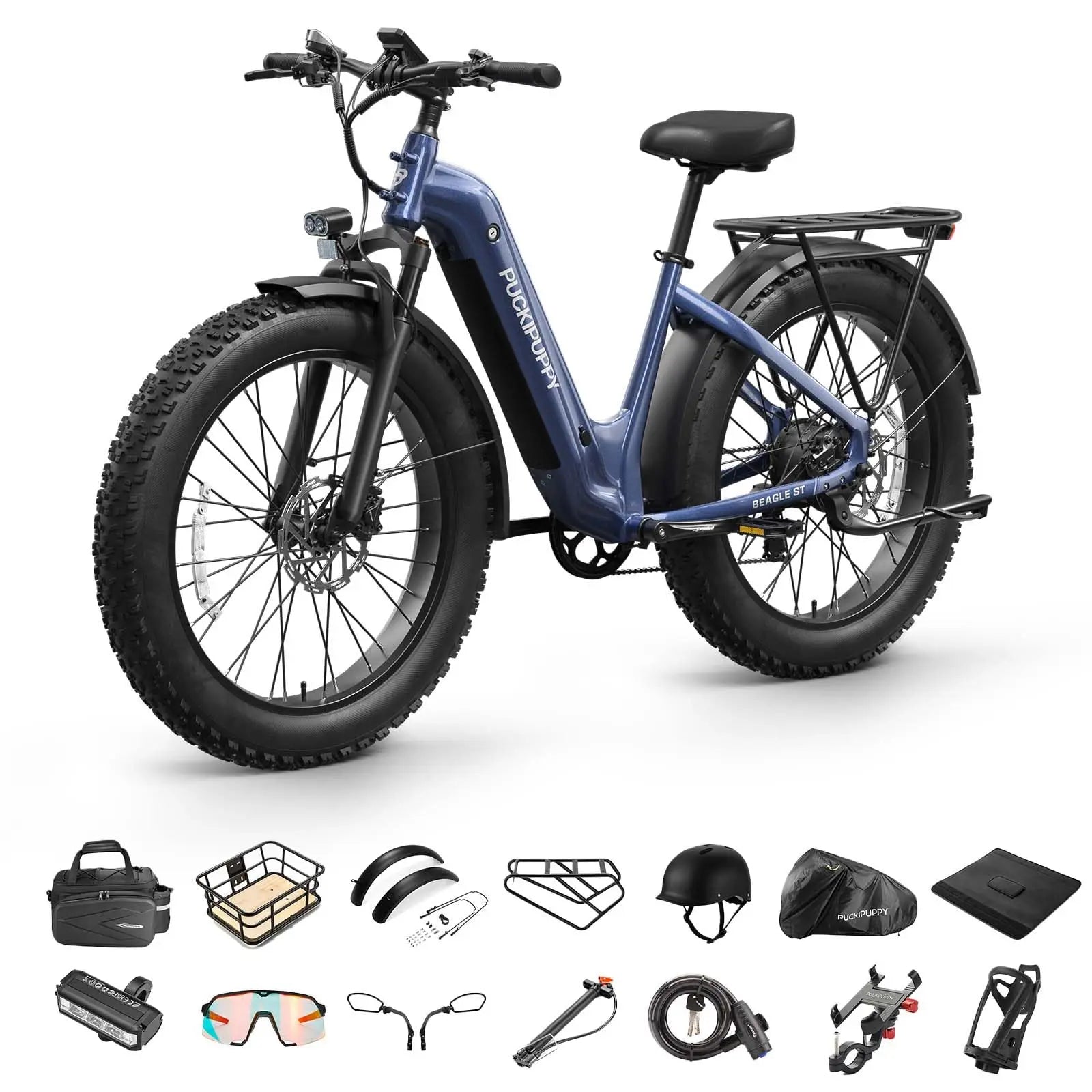 PUCKIPUPPY Beagle ST Electric Bike for Adults 26" Fat Tire Step-Through Electric Mountain Bike Off-Road Ebike 2-Year Warranty
