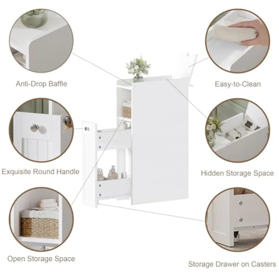 ChooChoo Slim Bathroom Storage Cabinet Small Narrow Storage Organizer with Slide Out Drawers Freestanding Toilet Paper Holder B