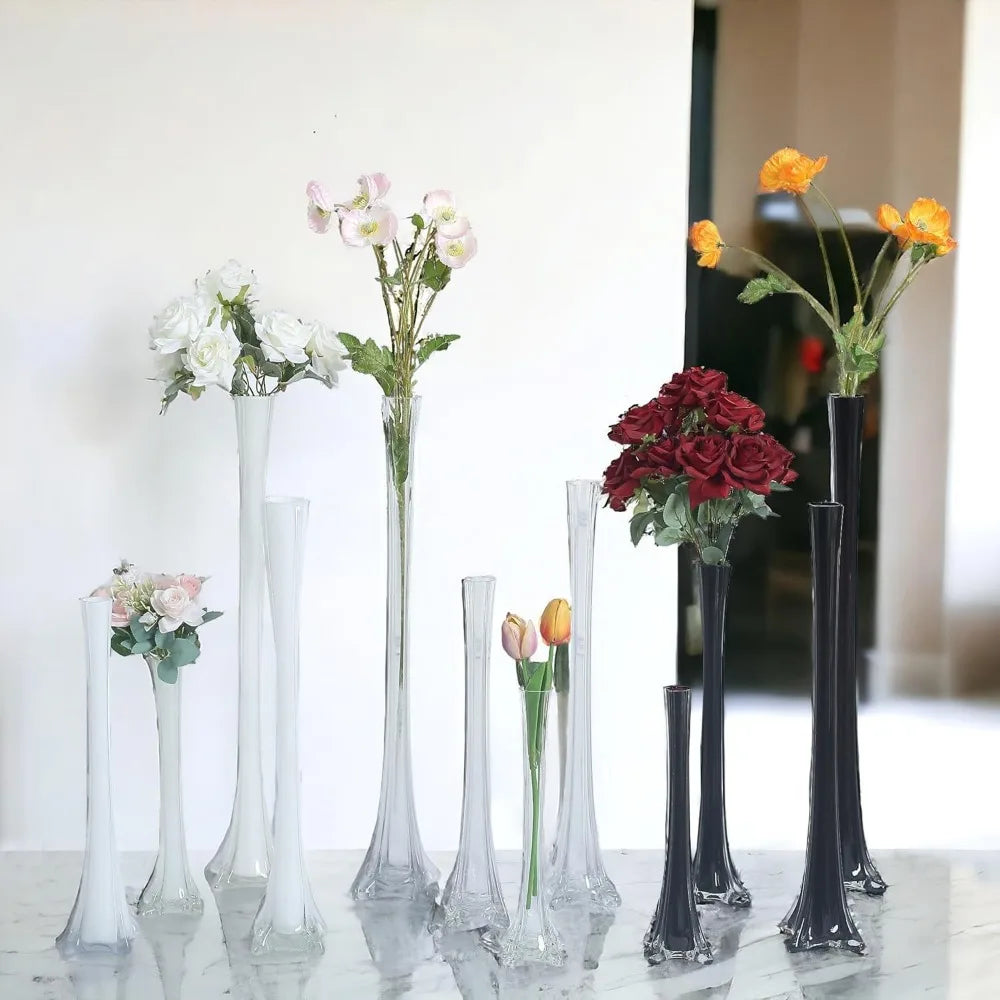 Black Eiffel Tower Vases Set of 6, 20-Piece Flower Centerpieces for Weddings and Decorations