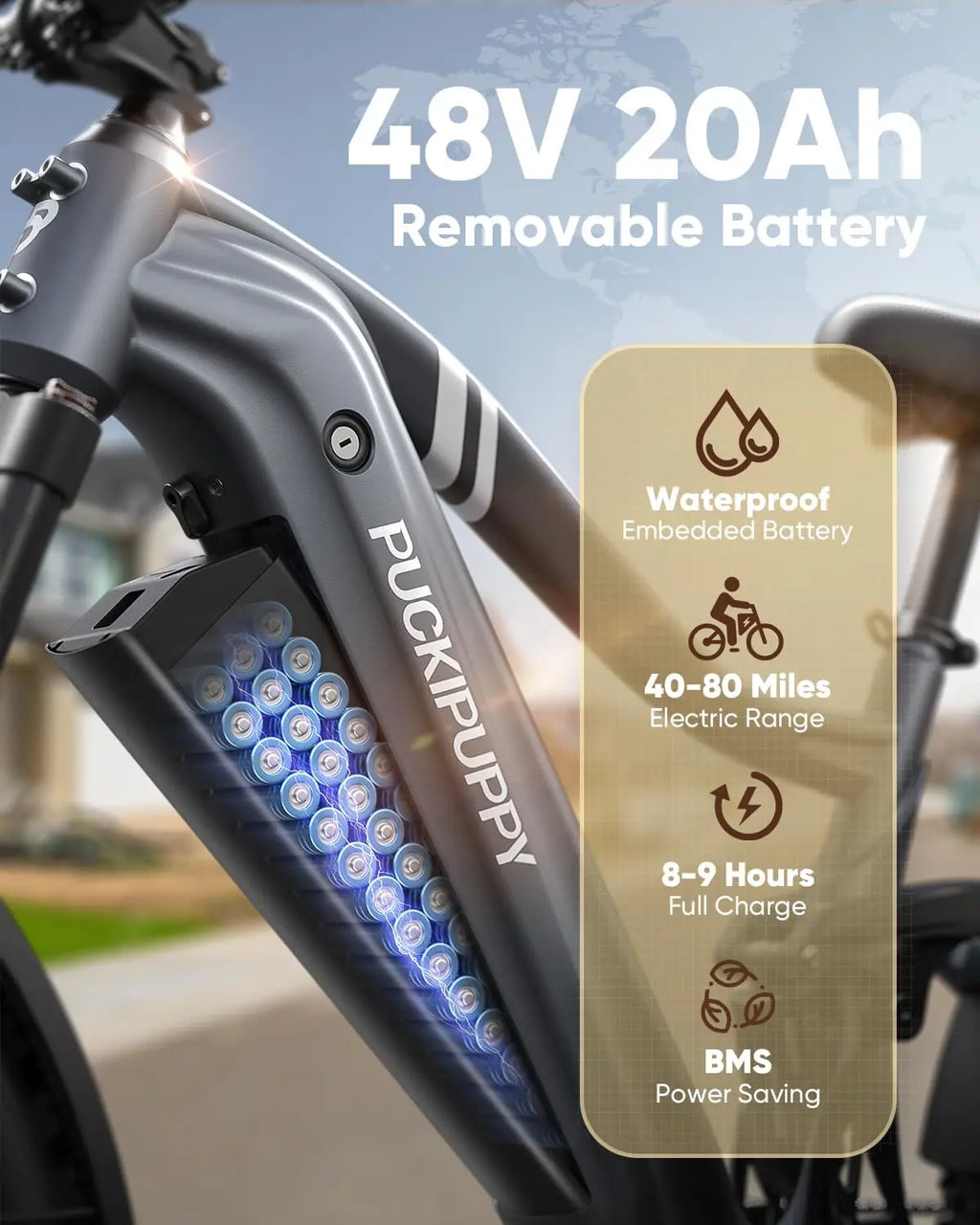 PUCKIPUPPY Boxer Electric Bike for Adults 26" Fat Tire E Bike Mountain Electric Bicycle 960W 48V 20AH Ebike with 2-Year Warranty