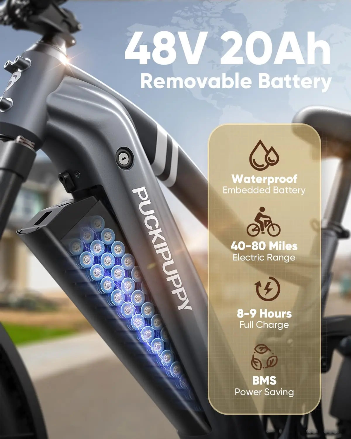 PUCKIPUPPY Boxer Electric Bike for Adults 26" Fat Tire E Bike Mountain Electric Bicycle 960W 48V 20AH Ebike with 2-Year Warranty