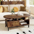 Oval Wood Coffee Table with Storage and Drawer, 47-inch Accent Center Table for Small Spaces