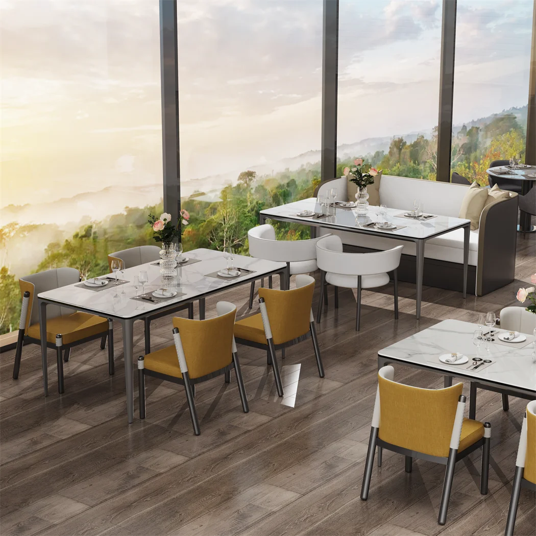 LUVODI 1.6m Luxury Dining Table Rectangle Kitchen Room Table with Marble Cover Tempered Glass Top Non-rusting Aluminum Legs
