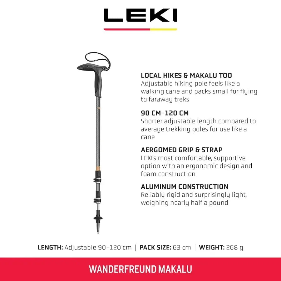 Wanderfreund Makalu Aluminum Adjustable Lightweight Walking Pole Single for Trekking Hiking - Black-Anthracite-Copper - 90