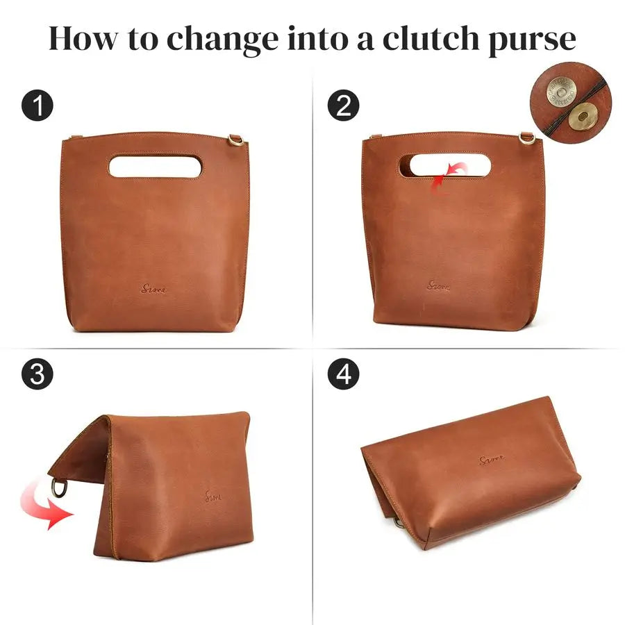 Vintage Genuine Leather Crossbody Bag Distressed Foldable Clutch Top Handle Handbag Purse