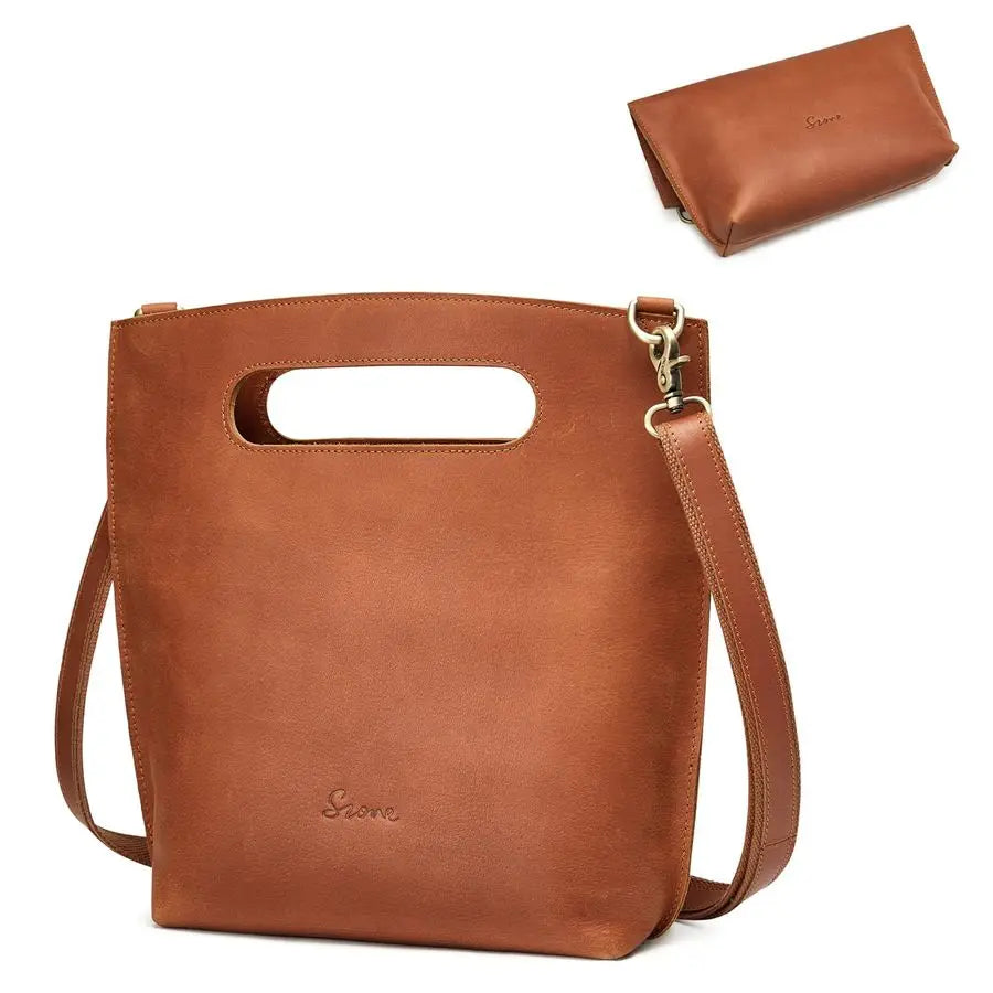 Vintage Genuine Leather Crossbody Bag Distressed Foldable Clutch Top Handle Handbag Purse