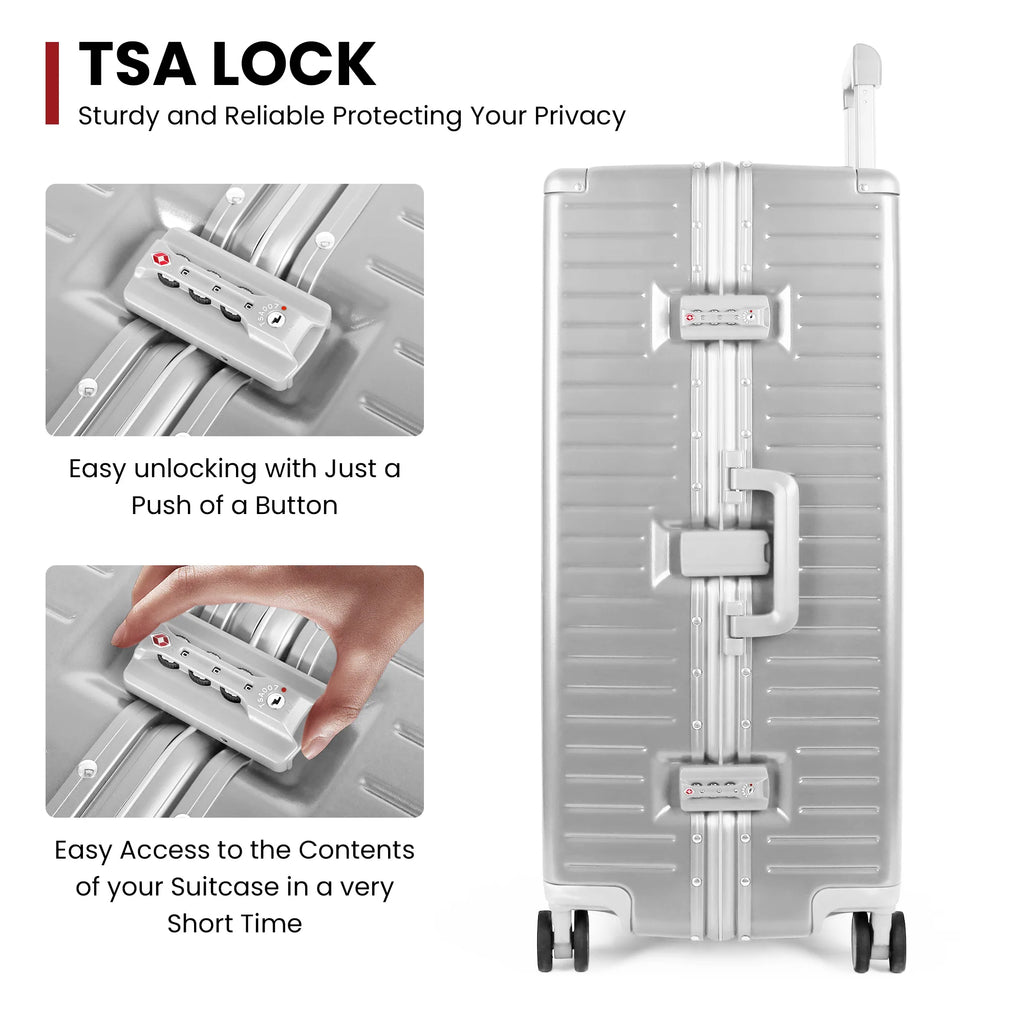 Trolley Aluminum Frame Luggage 20" Carry On Luggage & 28" Checked Luggage PC+ABS Suitcases Carry-On Cabin Suitcase with TSA Lock