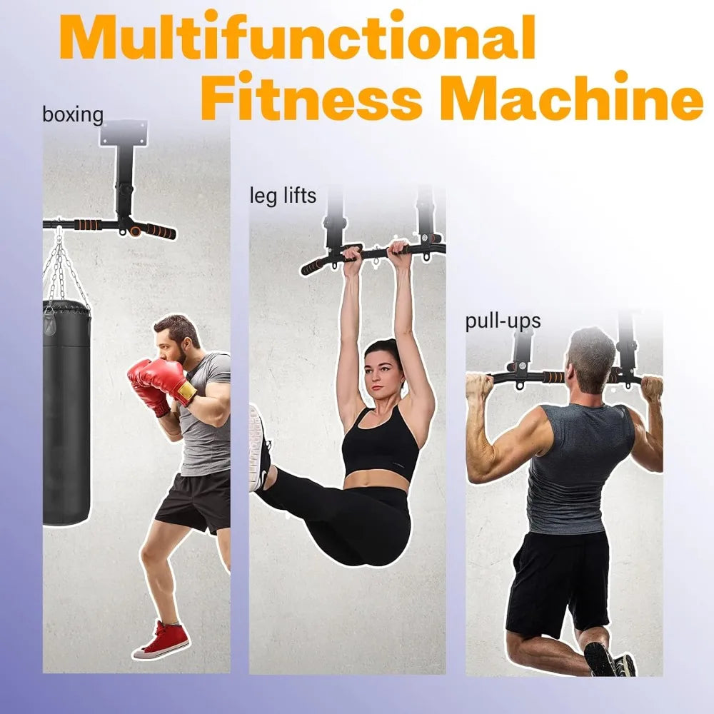 Wall Mounted Pull Up Bar Multifunctional Dip Station for Home Gym, Adjustable Height, Supports 440 Lbs Indoor Workout Equipment