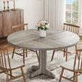Round Dining Table for 4, 47 Inch Farmhouse Circle Kitchen Table with Wood Tabletop and Stable Base, for Home Dining Room Living