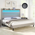 Bed Frame with LED Lights & Wingback Headboard, Upholstered Platform Bed with USB & USB-C Ports, No Box Spring Nee Customized