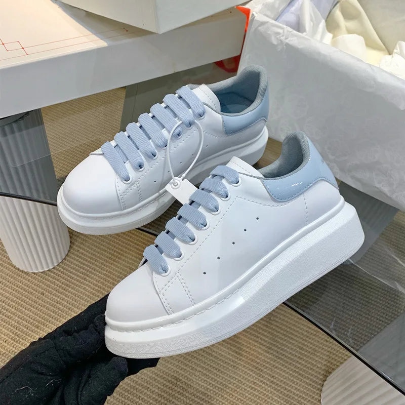 Platform White Sneakers for Women - Leather Chunky Sole Shoes, Spring Casual Fashion Sneaker, Elevator Shoes Comfortable Daily